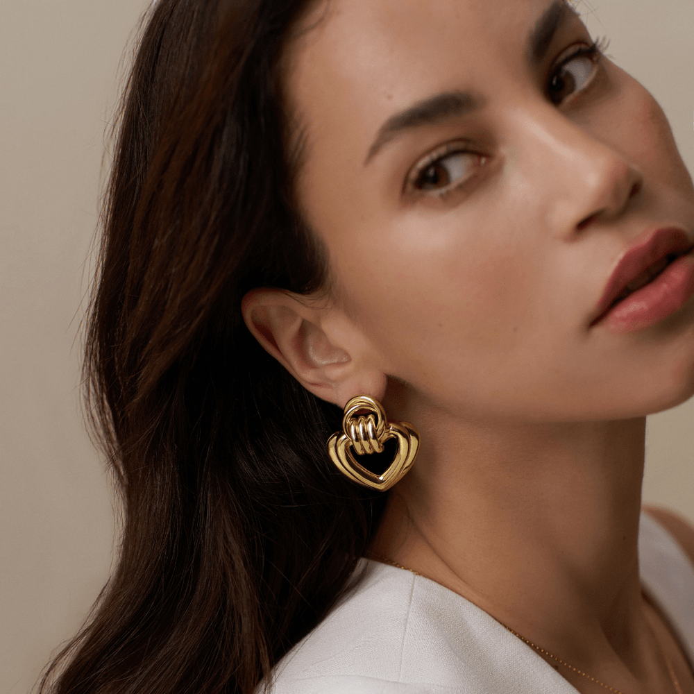 Orelia Statement Interlocking Textured Heart Earrings