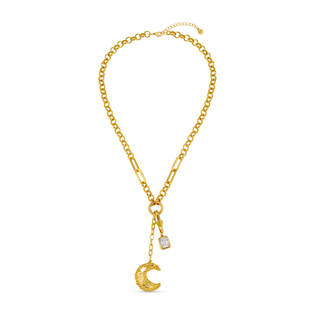 Orelia Statement Molten Moon & Crystal Charm Lariat Necklace