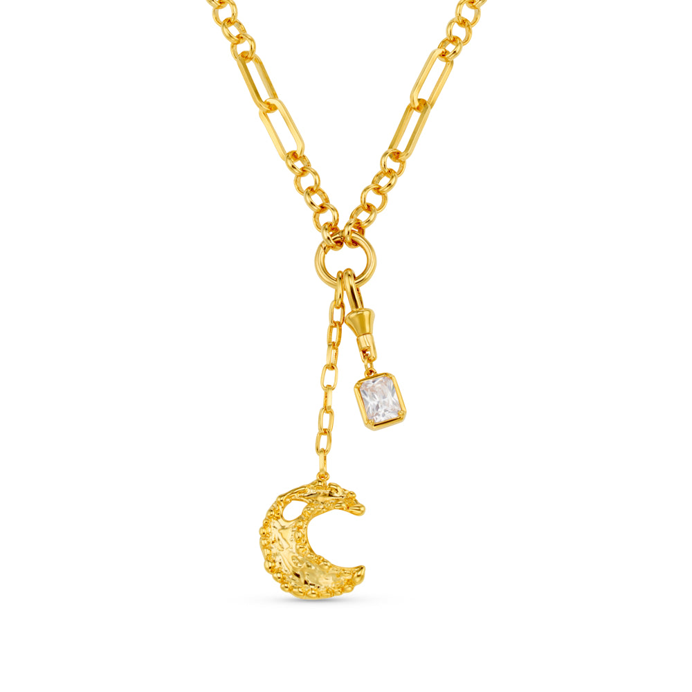 orelia Statement Molten Moon & Crystal Charm Lariat Necklace