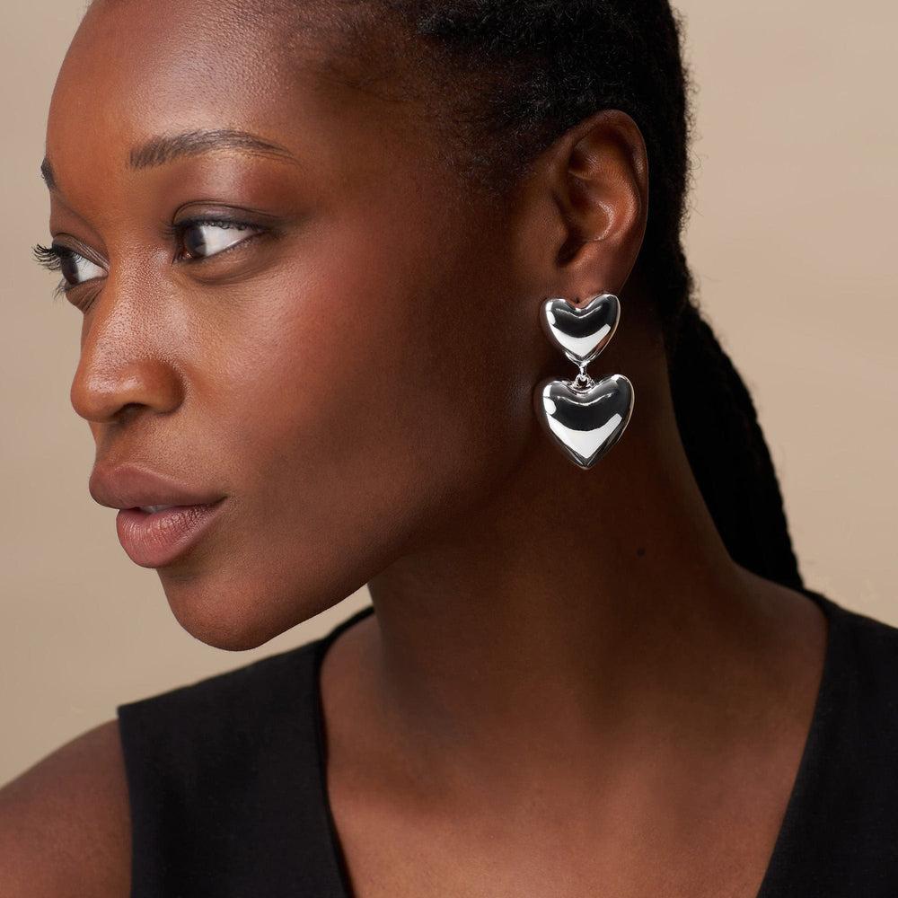 Orelia Statement Voluminous Heart Drop Earrings - Silver