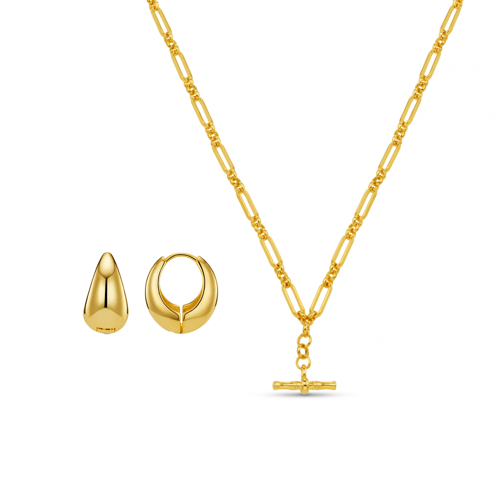 orelia T-Bar Drop Chain & Polished Tapered Hoop Jewellery Set