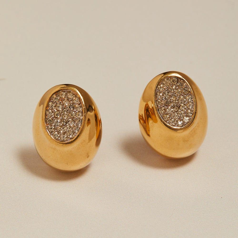 orelia Vintage Crystal Paved Domed Clip-On Earrings