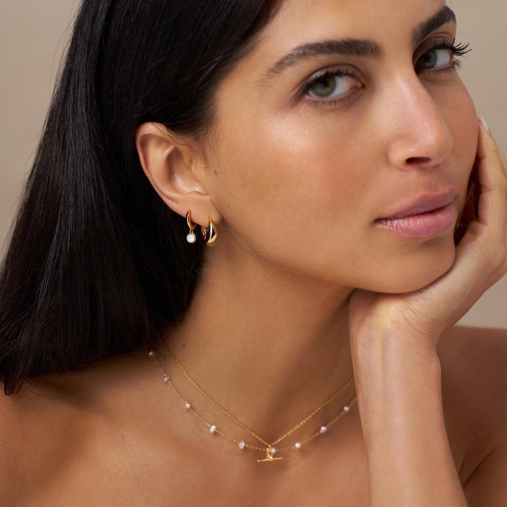 Orelia White Opal Drop Huggie Hoop Earrings Made With Swarovski® Crystals - Gold