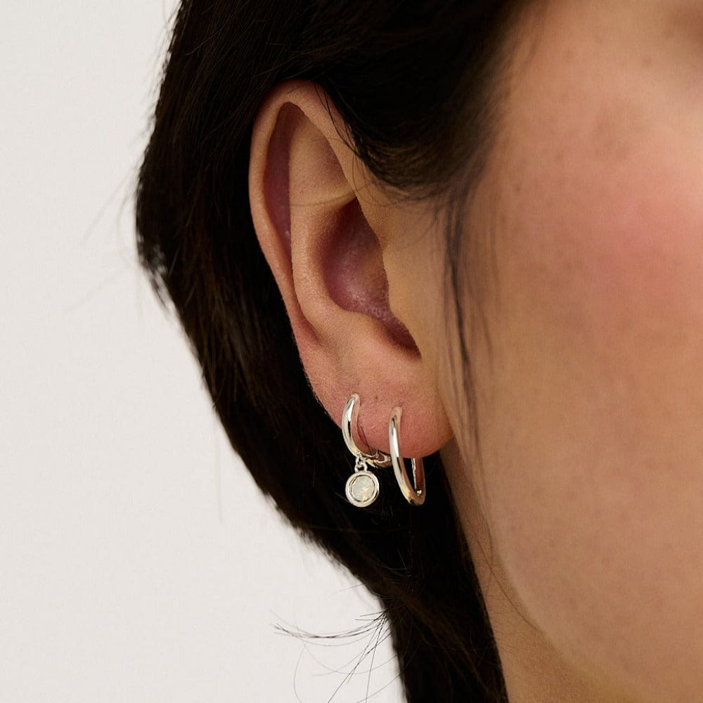 Orelia White Opal Drop Huggie Hoop Earrings Made With Swarovski® Crystals - Silver