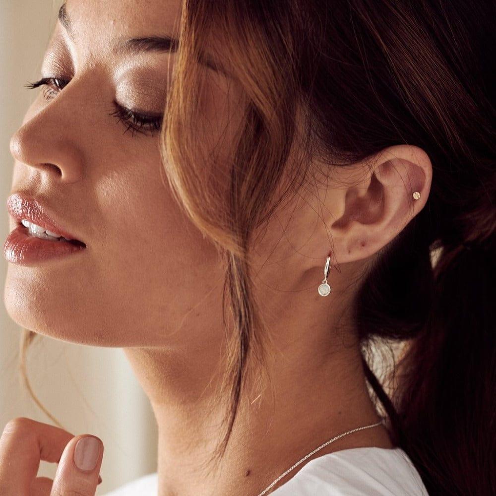 Orelia White Opal Drop Huggie Hoop Earrings Made With Swarovski® Crystals - Silver