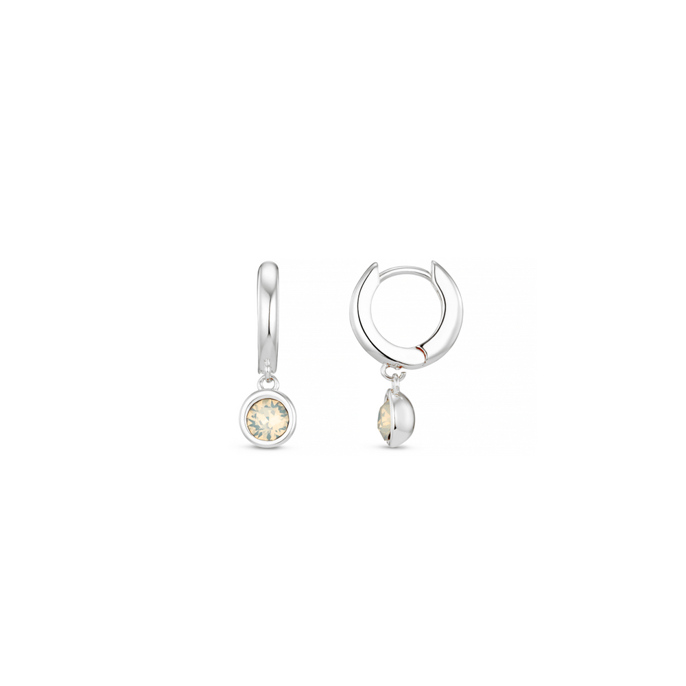 orelia White Opal Drop Huggie Hoop Earrings Made With Swarovski® Crystals - Silver