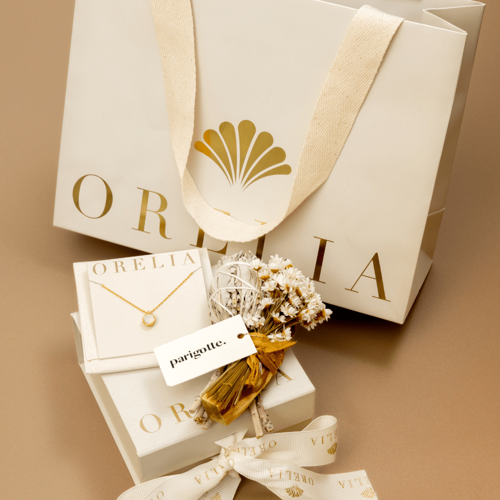Orelia White Opal Swarovski® Crystals Necklace & Palo Santo Luxury Gift Box