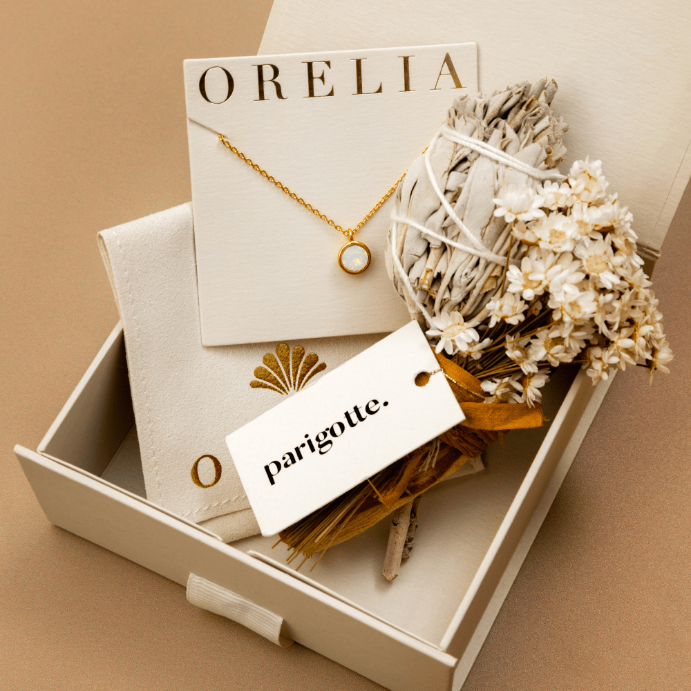 orelia White Opal Swarovski® Crystals Necklace & Palo Santo Luxury Gift Box