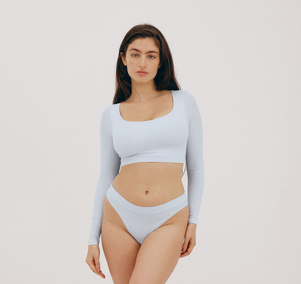 organic basics Algae Life Naked Rib Crop Scoop Neck Long Sleeve Top Algae Blue