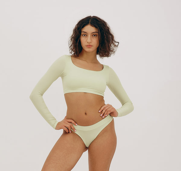 Organic Basics Algae Life Naked Rib Crop Scoop Neck Long Sleeve Top Algae Green