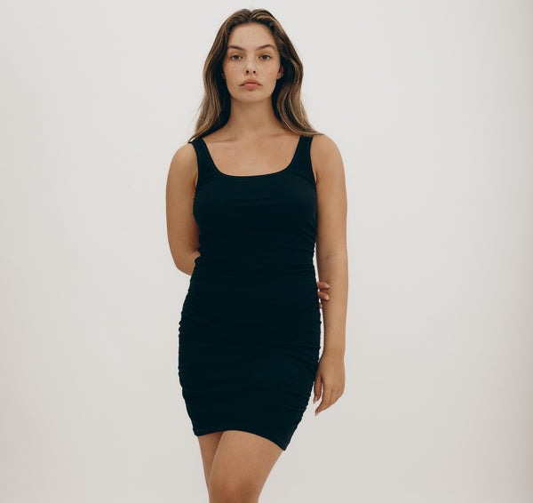 Organic Basics Core Bold Rib Ruched Side Dress Black