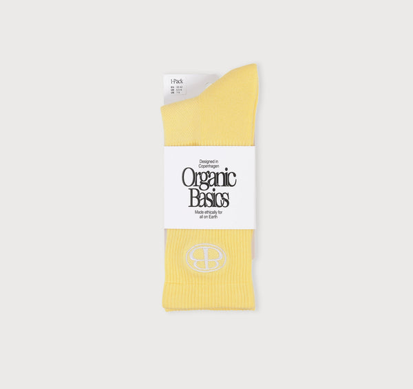 Organic Basics Core Butterfly Crew Rib Socks Light Lemon