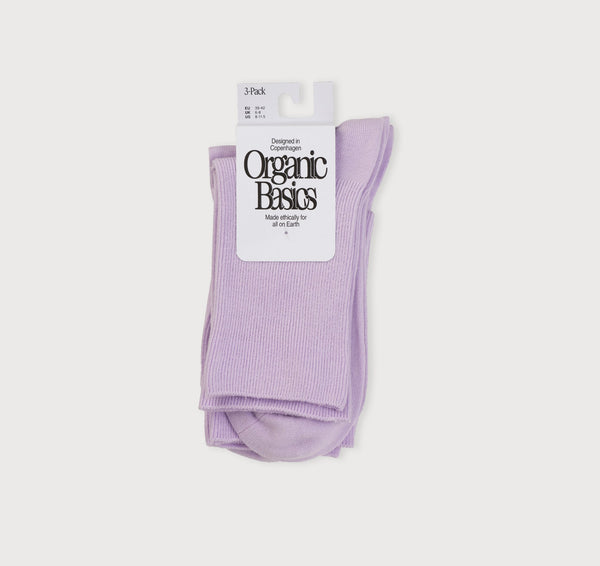 organic basics Core Crew Rib Socks 3-Pack Soft Lilac