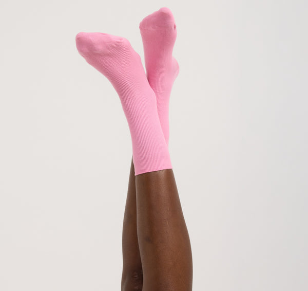 Organic Basics Core Crew Rib Socks 3-Pack Tulip Pink