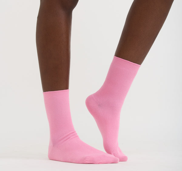 Organic Basics Core Crew Rib Socks 3-Pack Tulip Pink