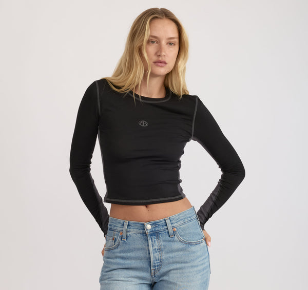 organic basics Core Icon Panel Long Sleeve Tee Black