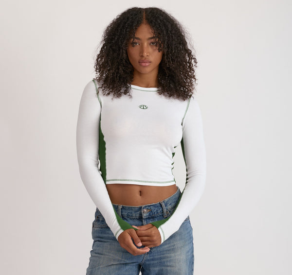 organic basics Core Icon Panel Long Sleeve Tee White