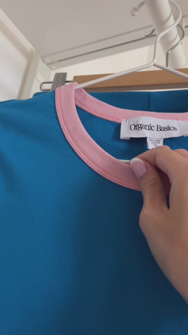 Organic Basics Core Play Baby Ringer Tee Azure Blue