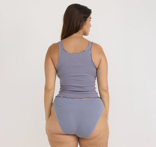 Organic Basics Core Rib Curl Edge Tank Top Silver Mist