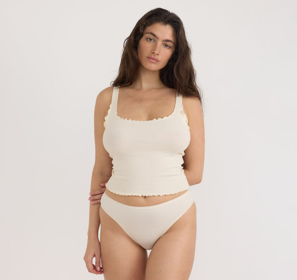 Organic Basics Core Rib Curl Edge Tank Top Soft Vanilla