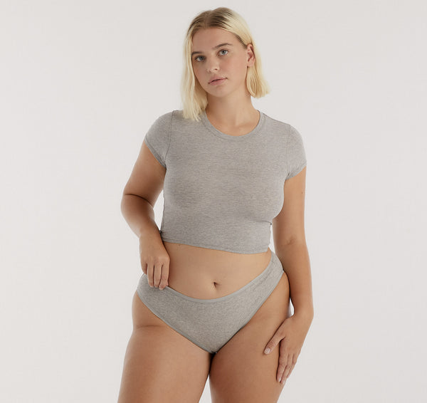 Organic Basics Core Rib High-Leg Briefs 3-Pack Grey Melange