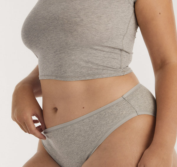 Organic Basics Core Rib High-Leg Briefs 3-Pack Grey Melange