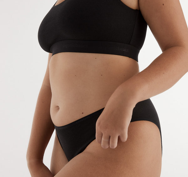 Organic Basics Core Rib High-Leg Briefs 6-Pack Black