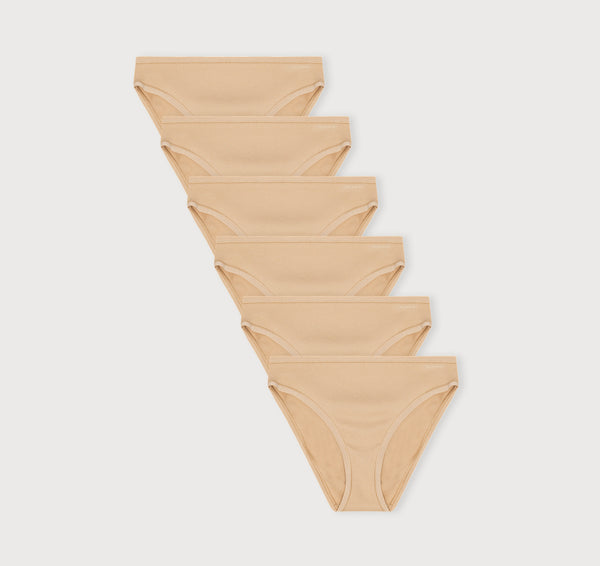 organic basics Core Rib High-Leg Briefs 6-Pack Hazelnut