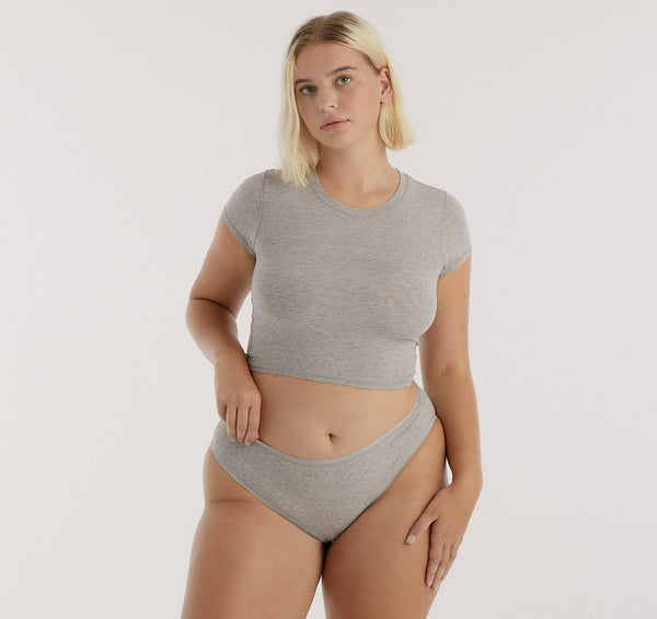 Organic Basics Core Rib High-Leg Briefs Grey Melange