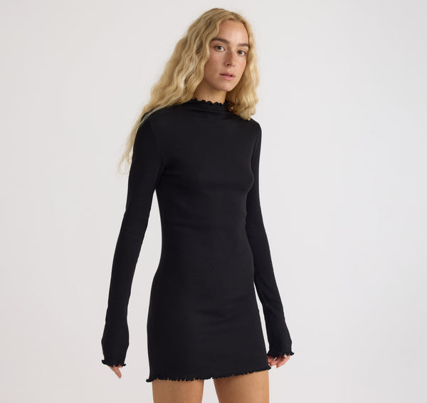 Organic Basics Core Rib Mock Neck Long Sleeve Dress Black