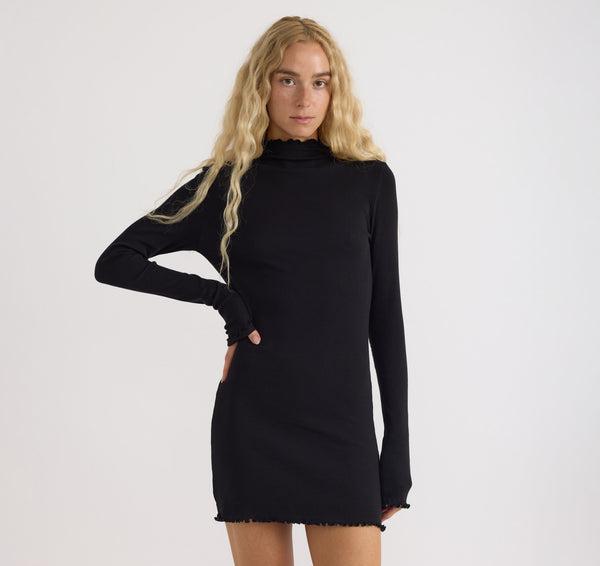 organic basics Core Rib Mock Neck Long Sleeve Dress Black