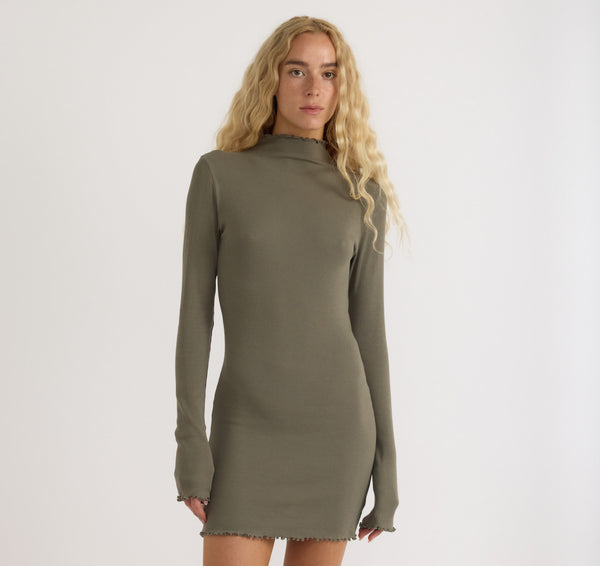 organic basics Core Rib Mock Neck Long Sleeve Dress Thyme