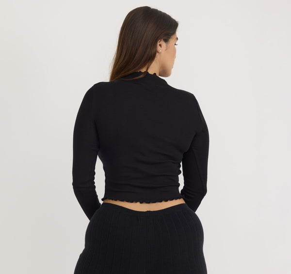 organic Basics Core Rib Mock Neck Long Sleeve Tee Black