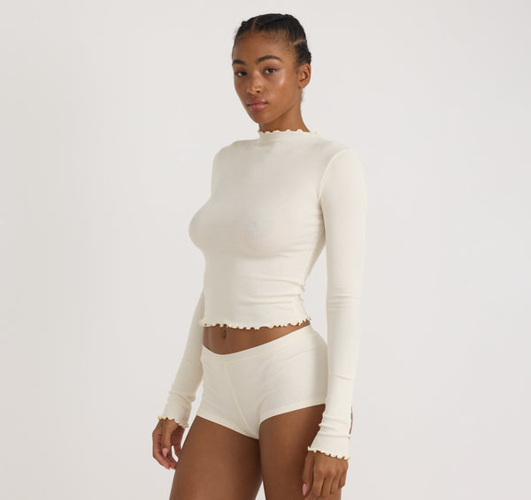 Organic Basics Core Rib Mock Neck Long Sleeve Tee Soft Vanilla