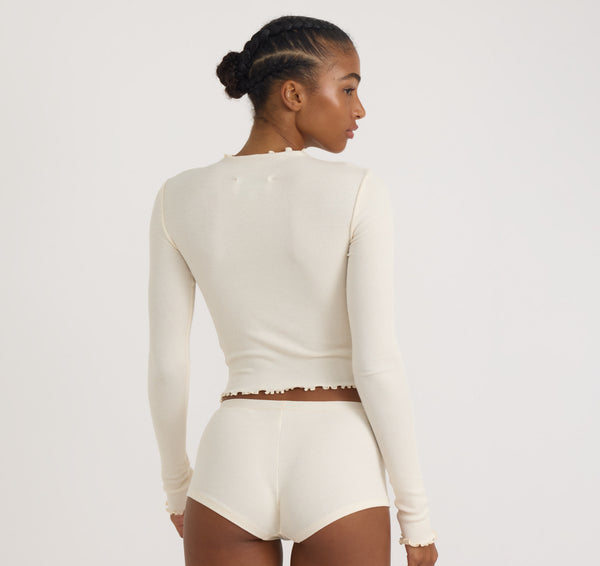 Organic Basics Core Rib Mock Neck Long Sleeve Tee Soft Vanilla