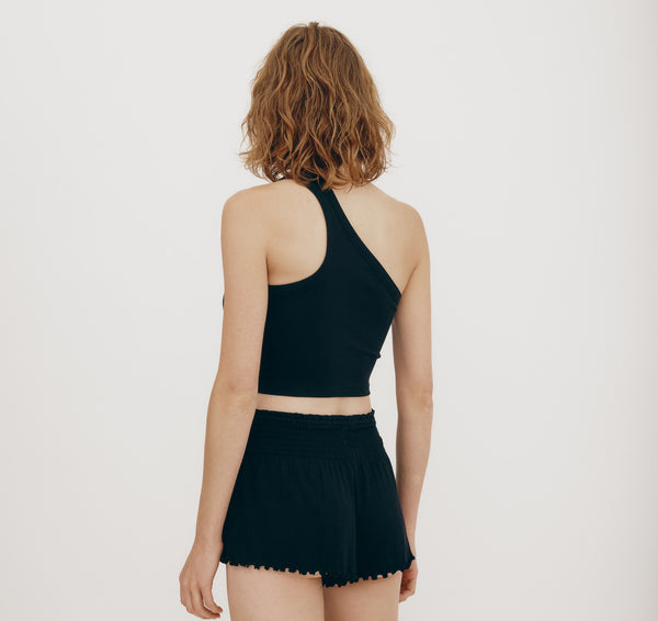 Organic Basics Core Rib One Shoulder Crop Top Black