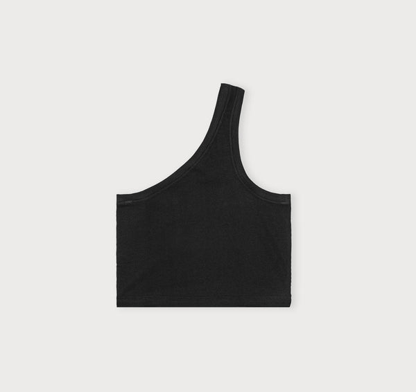 Organic Basics Core Rib One Shoulder Crop Top Black