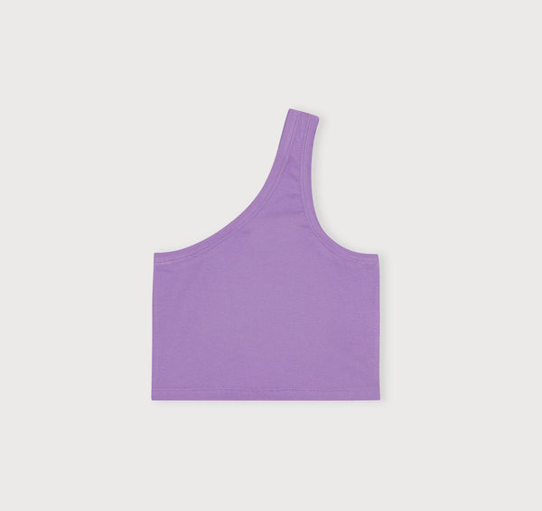 Organic Basics Core Rib One Shoulder Crop Top Muted Lavender