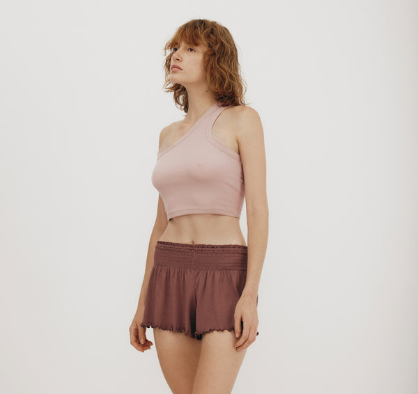 Organic Basics Core Rib One Shoulder Crop Top Muted Misty Rose