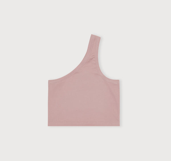Organic Basics Core Rib One Shoulder Crop Top Muted Misty Rose
