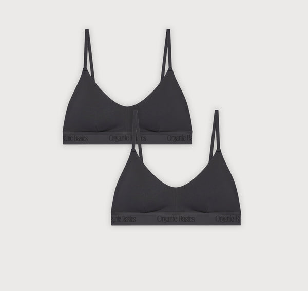 organic basics Core Rib Open Back Scoop Bralette 2-Pack Black