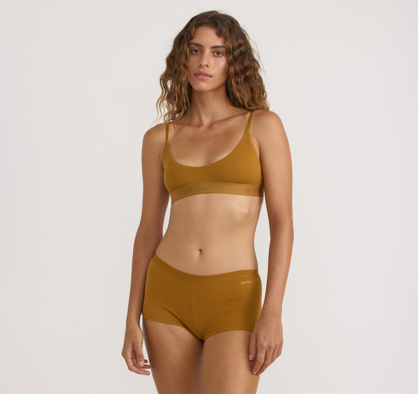 Organic Basics Core Rib Open Back Scoop Bralette Golden Clay