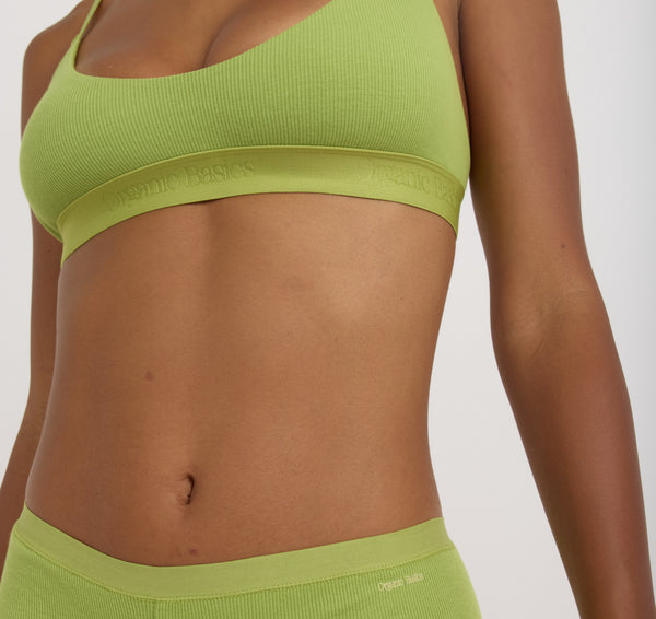 Organic Basics Core Rib Open Back Scoop Bralette Matcha Green
