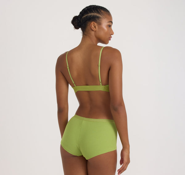 Organic Basics Core Rib Open Back Scoop Bralette Matcha Green