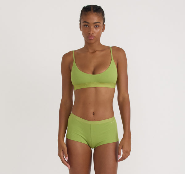organic basics Core Rib Open Back Scoop Bralette Matcha Green