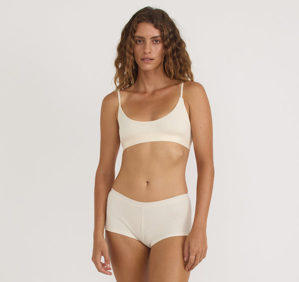 organic basics Core Rib Open Back Scoop Bralette Soft Vanilla