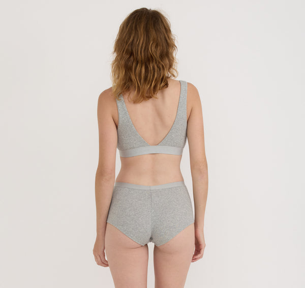 Organic Basics Core Rib Plunge Bralette Grey Melange
