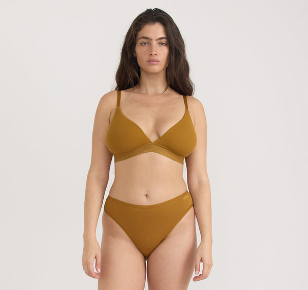organic basics Core Rib Triangle Bralette Golden Clay