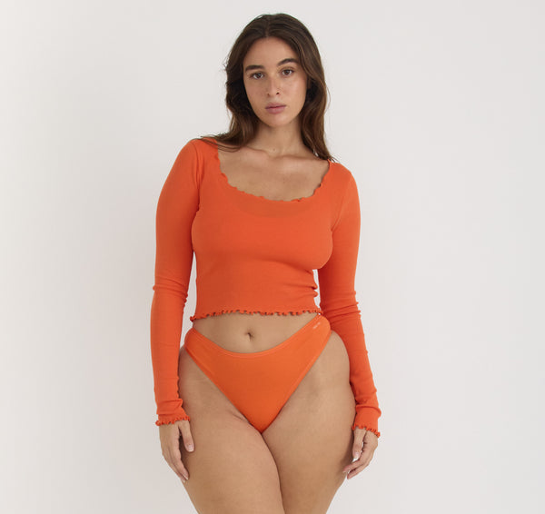 organic basics Core Rib V-Neck Long Sleeve Tee Tangerine