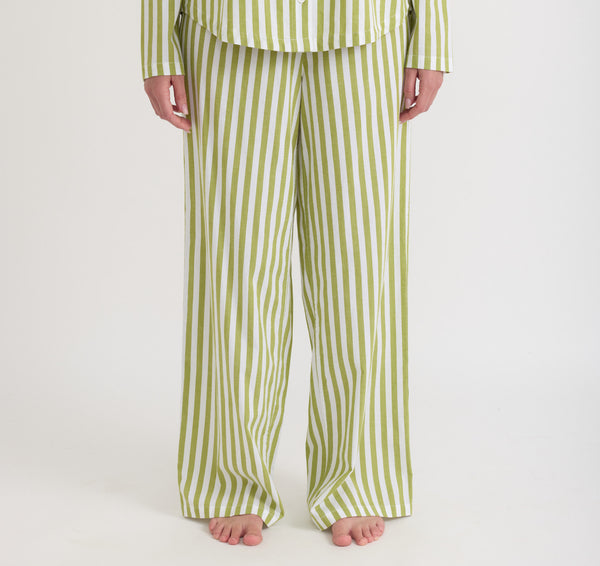 organic basics Core Sleep Poplin Pants Matcha Green Stripe
